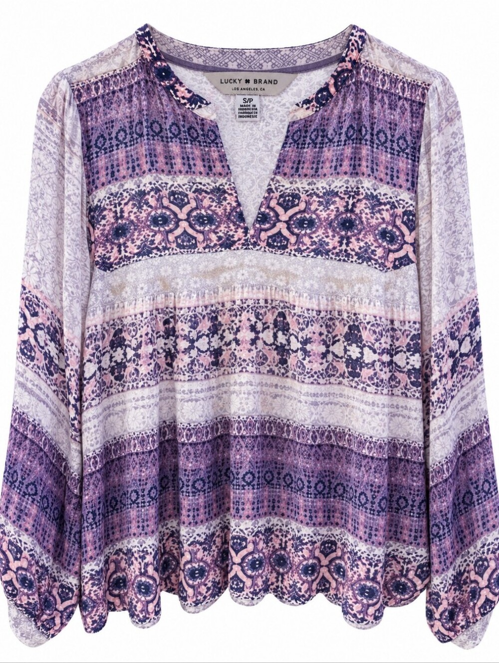 Lucky Brand Boho Blouse Size Small Purple Floral Peasant Top Flowing Gypsy